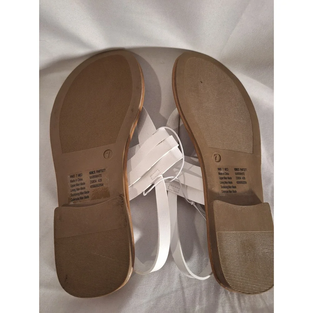 Sonoma Goods For Life Karri White Thong Sandals Womens 7 Flat Slingback T-Strap